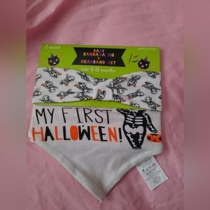 Baby 1st Halloween Bandana Bib Headband Set Gertex 0-12 Months Skeleton Jackolan